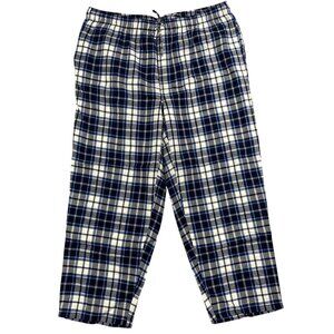 NWOT Lands' End Men's XXL Flannel Pajama Pants Navy & Ivory Plaid Cotton
